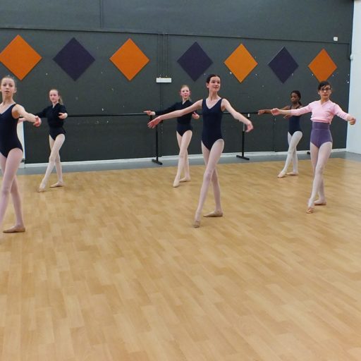 ballet class dancers pointing their foot foward